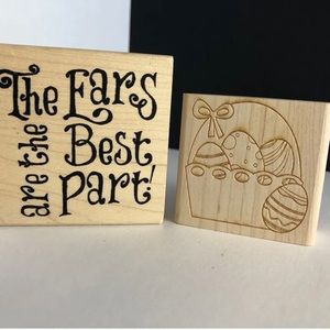 The Ears Are The Best Part & Basket of Eggs Wood Mounted Rubber Stamp New Easter
